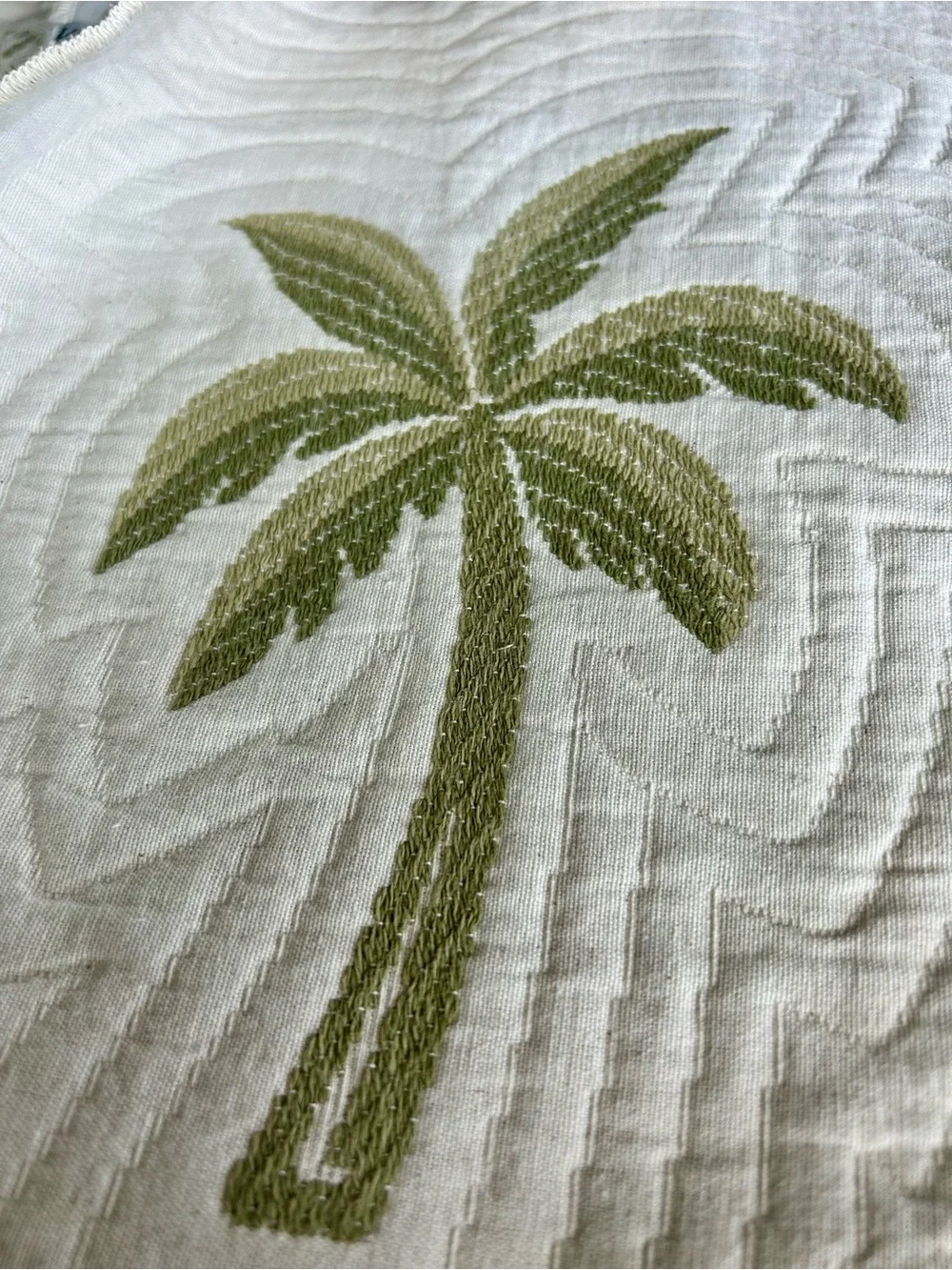 NWOT Waverly Cream & Green Quilted Palm Tree Twin Bedspread 100% Cotton
